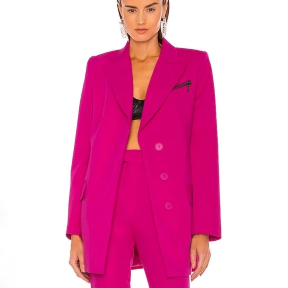 DUNDAS x revolve Joni pink v-neck collar waist belt button up blazer jacket coat - Picture 2 of 15